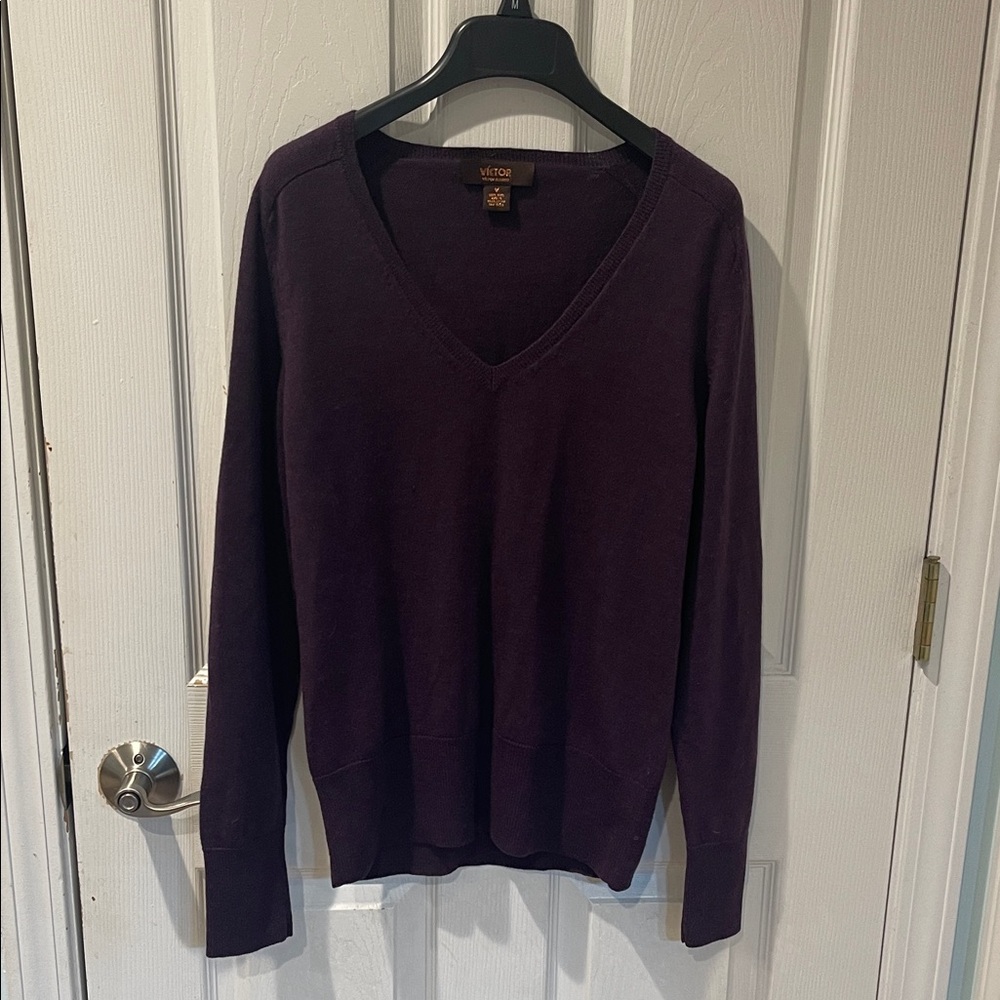 Victor Alfaro Women's V-Neck Sweater in Deep Purple